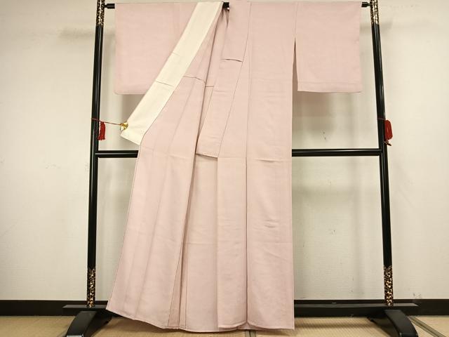 平和屋着物▽上質な色無地 単衣 雲取り地紋 薄桜色 正絹 逸品 AAAW1561fy