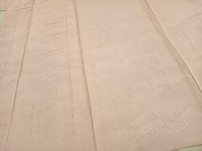 平和屋着物▽上質な色無地 単衣 雲取り地紋 薄桜色 正絹 逸品 AAAW1561fy