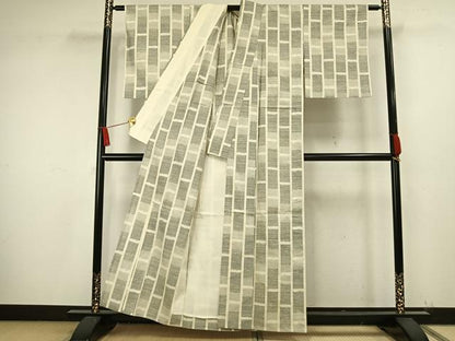 平和屋着物▽上質な紬 単衣 駒結城 色紙文 反端付き 正絹 逸品 AAAW1564fy