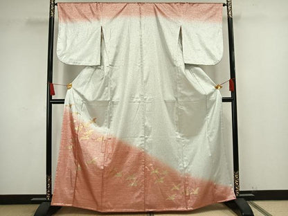 平和屋着物▽訪問着　単衣　飛鶴文　金彩　銀通し地　AAAW1565fy