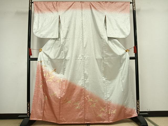 平和屋着物▽訪問着　単衣　飛鶴文　金彩　銀通し地　AAAW1565fy