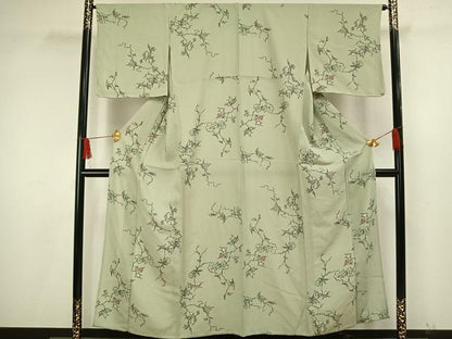 平和屋着物▽上質な小紋 単衣 枝葉文 正絹 逸品 AAAW1567fy