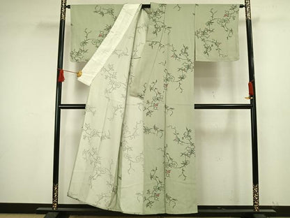 平和屋着物▽上質な小紋 単衣 枝葉文 正絹 逸品 AAAW1567fy