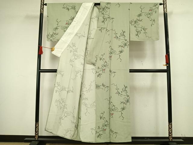 平和屋着物▽上質な小紋 単衣 枝葉文 正絹 逸品 AAAW1567fy