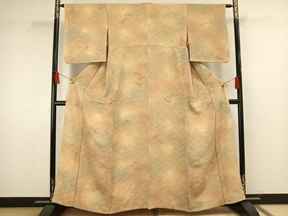 平和屋着物▽上質な小紋 単衣 檜垣草花文 暈し染め 正絹 逸品 AAAW1568fy