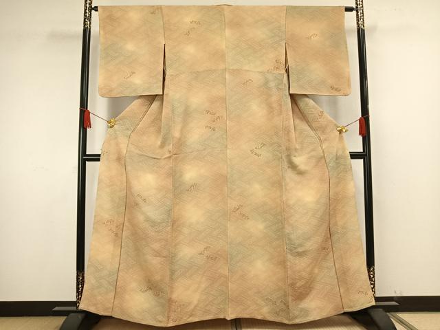 平和屋着物▽上質な小紋 単衣 檜垣草花文 暈し染め 正絹 逸品 AAAW1568fy