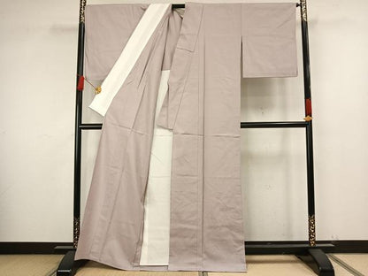 平和屋着物▽結城紬 単衣 色無地 白藤色 正絹 逸品 AAAW1569fy