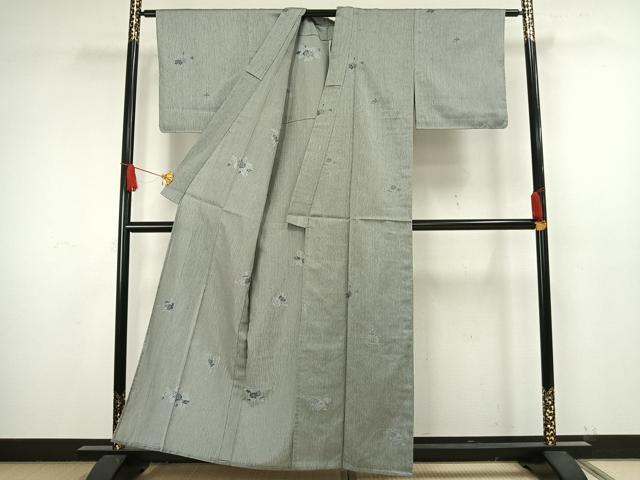 平和屋着物▽上質な小紋　単衣　刺繍　草花文　正絹　逸品　未使用　AAAW1572fy