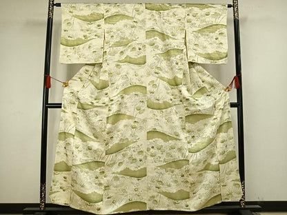 平和屋着物▽上質な小紋 単衣 風景草花文 金銀彩 正絹 逸品 AAAW1574fy