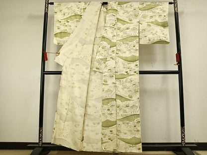 平和屋着物▽上質な小紋 単衣 風景草花文 金銀彩 正絹 逸品 AAAW1574fy