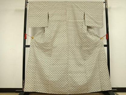 平和屋着物▽上質な紬 単衣 幾何学文様 正絹 逸品 未使用 AAAW1575fy