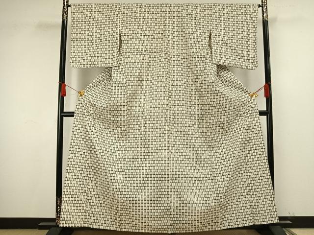 平和屋着物▽上質な紬 単衣 幾何学文様 正絹 逸品 未使用 AAAW1575fy