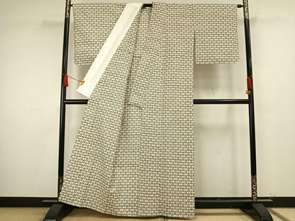 平和屋着物▽上質な紬 単衣 幾何学文様 正絹 逸品 未使用 AAAW1575fy