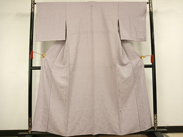 平和屋着物▽上質な色無地　単衣　草花地紋　牡丹鼠色　正絹　逸品　未使用　AAAW1576fy