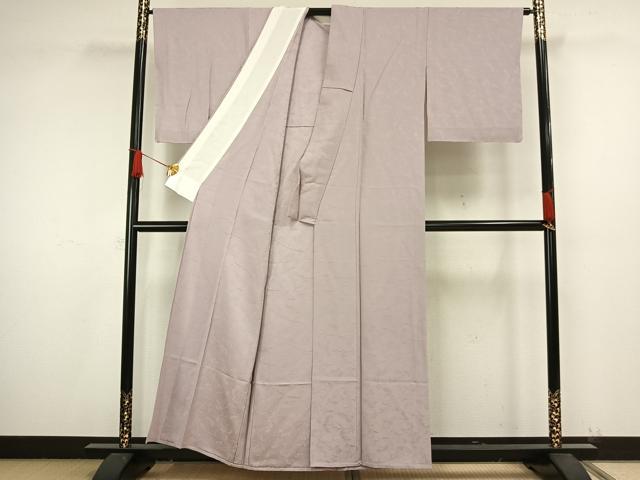 平和屋着物▽上質な色無地　単衣　草花地紋　牡丹鼠色　正絹　逸品　未使用　AAAW1576fy