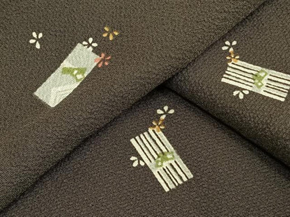 平和屋着物▽上質な小紋 単衣 色紙花文 正絹 逸品 AAAW1577fy