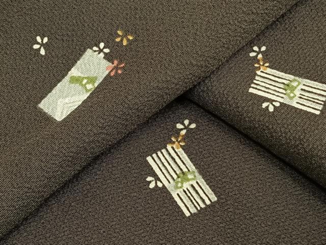 平和屋着物▽上質な小紋 単衣 色紙花文 正絹 逸品 AAAW1577fy