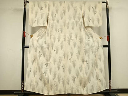 平和屋着物▽上質な小紋 単衣 手描き 草花文 鬼しぼ縮緬 正絹 逸品 AAAW1578fy