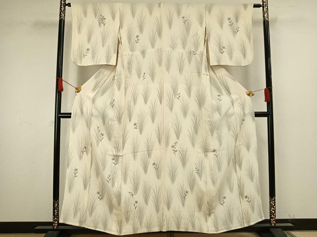 平和屋着物▽上質な小紋 単衣 手描き 草花文 鬼しぼ縮緬 正絹 逸品 AAAW1578fy