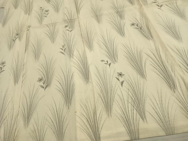 平和屋着物▽上質な小紋 単衣 手描き 草花文 鬼しぼ縮緬 正絹 逸品 AAAW1578fy