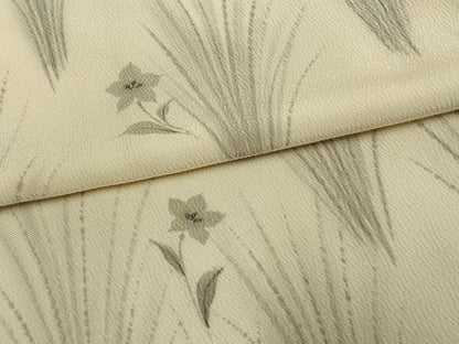 平和屋着物▽上質な小紋 単衣 手描き 草花文 鬼しぼ縮緬 正絹 逸品 AAAW1578fy