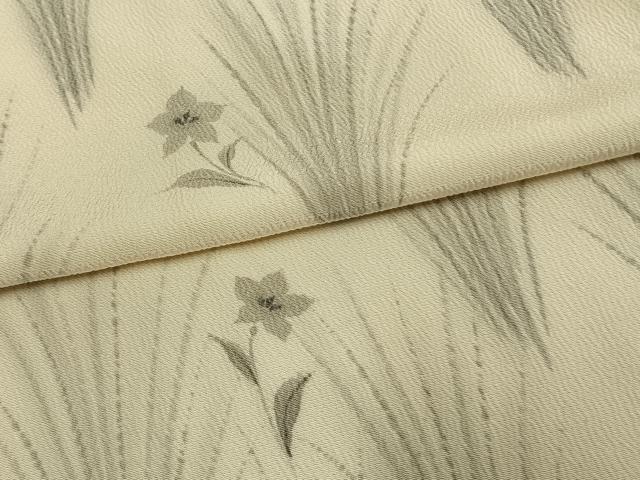 平和屋着物▽上質な小紋 単衣 手描き 草花文 鬼しぼ縮緬 正絹 逸品 AAAW1578fy