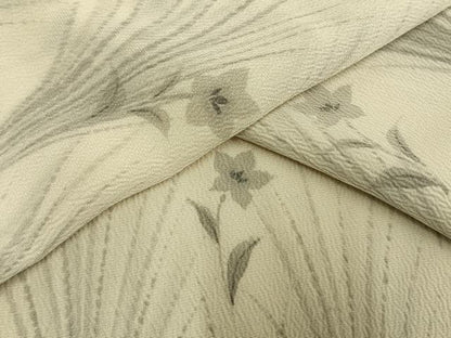 平和屋着物▽上質な小紋 単衣 手描き 草花文 鬼しぼ縮緬 正絹 逸品 AAAW1578fy