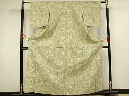 平和屋着物▽お召 単衣 花づくし 正絹 逸品 AAAW1579fy