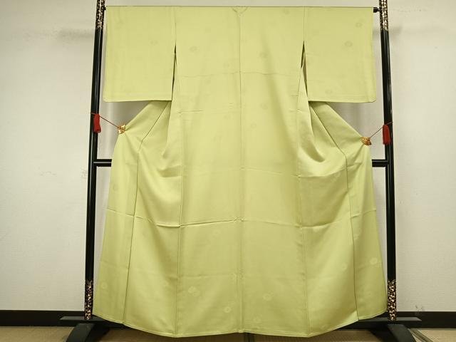 平和屋着物▽上質な色無地 単衣 舞花文 若芽色 正絹 逸品 AAAW1580fy