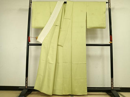 平和屋着物▽上質な色無地 単衣 舞花文 若芽色 正絹 逸品 AAAW1580fy