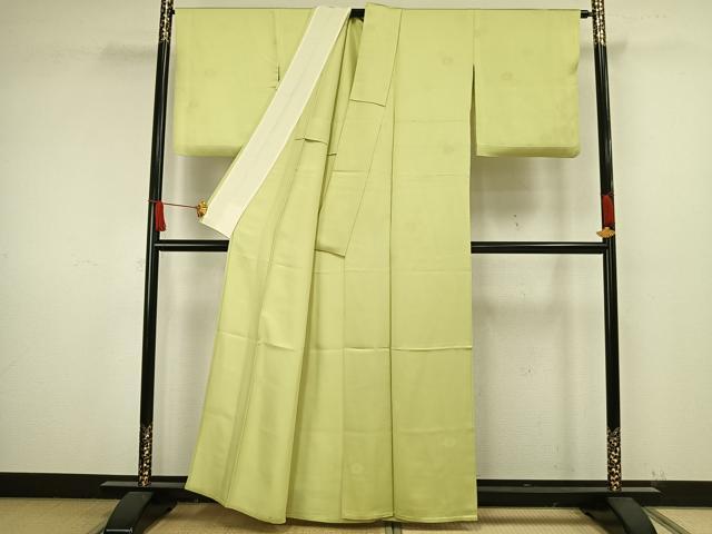 平和屋着物▽上質な色無地 単衣 舞花文 若芽色 正絹 逸品 AAAW1580fy