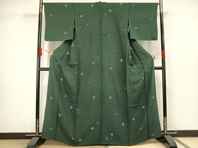 平和屋着物▽上質な小紋 単衣 絞り 花丸文 正絹 逸品 AAAW1582fy