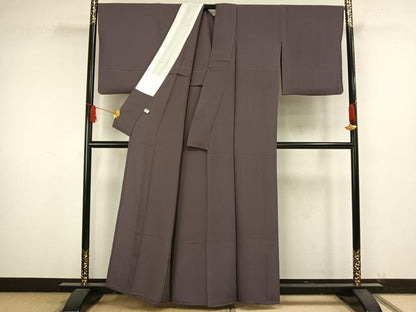 平和屋着物▽上質な色無地 単衣 葡萄鼠色 正絹 逸品 AAAW1583fy