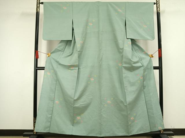 平和屋着物▽上質な紬 単衣 草花文 正絹 逸品 AAAW1584fy