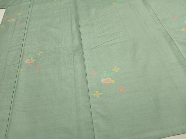 平和屋着物▽上質な紬 単衣 草花文 正絹 逸品 AAAW1584fy