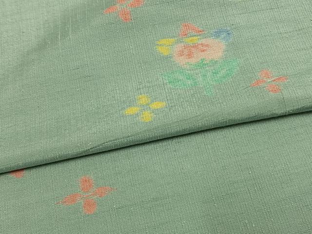 平和屋着物▽上質な紬 単衣 草花文 正絹 逸品 AAAW1584fy