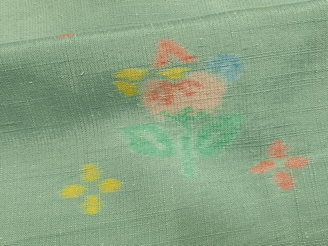 平和屋着物▽上質な紬 単衣 草花文 正絹 逸品 AAAW1584fy