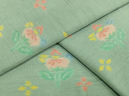 平和屋着物▽上質な紬 単衣 草花文 正絹 逸品 AAAW1584fy