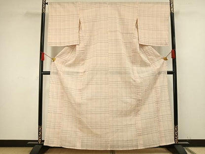 平和屋着物▽上質な紬　単衣　ちぢみ織　絞り　格子　ますいわ屋扱い　正絹　逸品　AAAW1586fy