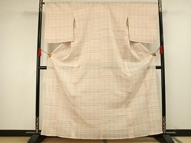 平和屋着物▽上質な紬　単衣　ちぢみ織　絞り　格子　ますいわ屋扱い　正絹　逸品　AAAW1586fy