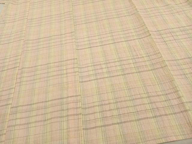 平和屋着物▽上質な紬　単衣　ちぢみ織　絞り　格子　ますいわ屋扱い　正絹　逸品　AAAW1586fy