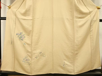 平和屋着物▽訪問着 単衣 総刺繍 草花文 金糸 正絹 逸品 AAAW1587fy