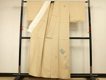 平和屋着物▽訪問着 単衣 総刺繍 草花文 金糸 正絹 逸品 AAAW1587fy