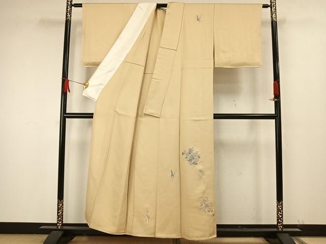 平和屋着物▽訪問着 単衣 総刺繍 草花文 金糸 正絹 逸品 AAAW1587fy