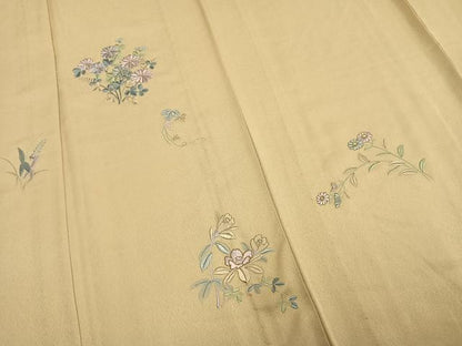 平和屋着物▽訪問着 単衣 総刺繍 草花文 金糸 正絹 逸品 AAAW1587fy