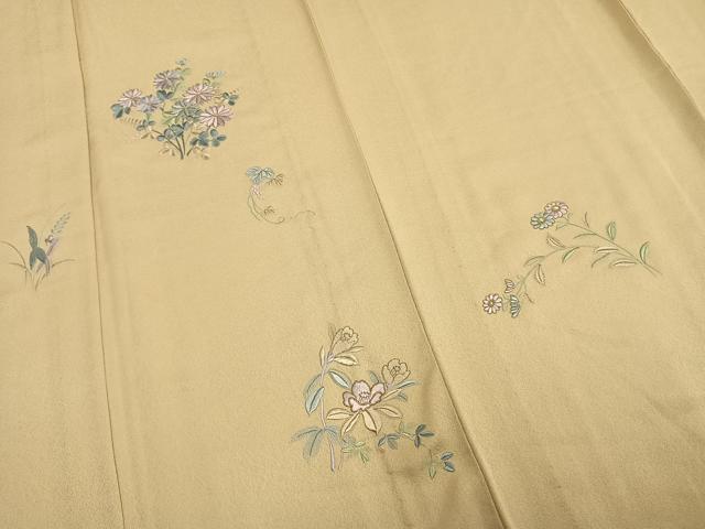 平和屋着物▽訪問着 単衣 総刺繍 草花文 金糸 正絹 逸品 AAAW1587fy