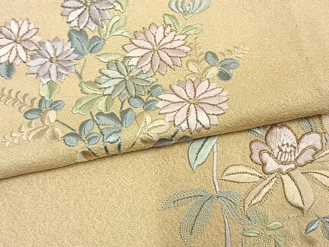 平和屋着物▽訪問着 単衣 総刺繍 草花文 金糸 正絹 逸品 AAAW1587fy