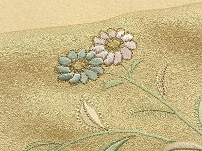 平和屋着物▽訪問着 単衣 総刺繍 草花文 金糸 正絹 逸品 AAAW1587fy