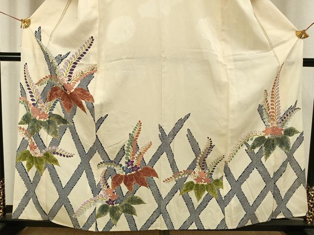 平和屋着物▽訪問着　単衣　草花文　金彩　正絹　逸品　AAAW1592fy