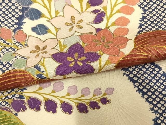 平和屋着物▽訪問着　単衣　草花文　金彩　正絹　逸品　AAAW1592fy
